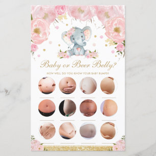 Blush Floral Cute Elephant Baby or Beer Belly Game