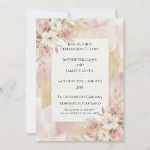 Blush Floral Deckle Edge Wedding Invitation