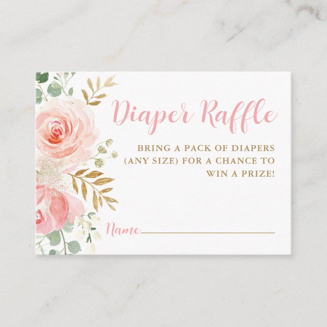Blush Floral Diaper Raffle Ticket Card (Front)