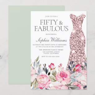 Blush Floral Dress Fifty & Fabulous 50th Birthday Invitation