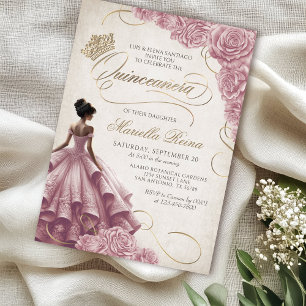 Blush Floral Dress Quinceañera Invitation