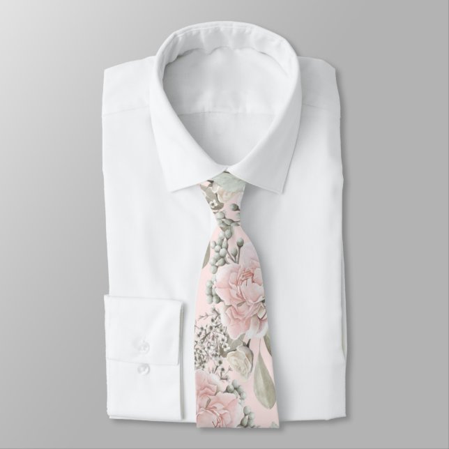 Blush floral dusty rose boho Groomsman gift Tie (Tied)
