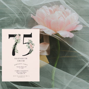Blush Floral Elegant 75th Birthday Party Invitation