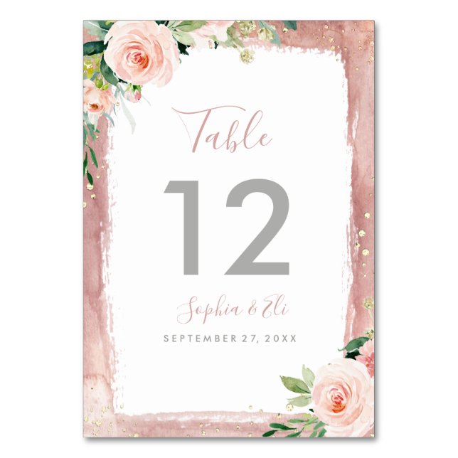 Blush Floral Elegant Enchanted Wedding Table Number (Back)