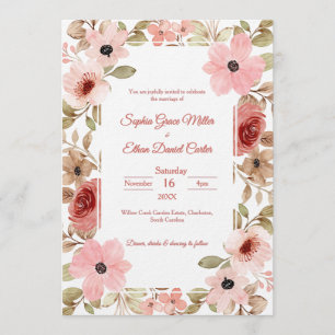 Blush Floral Elegant Photo Wedding Invitation