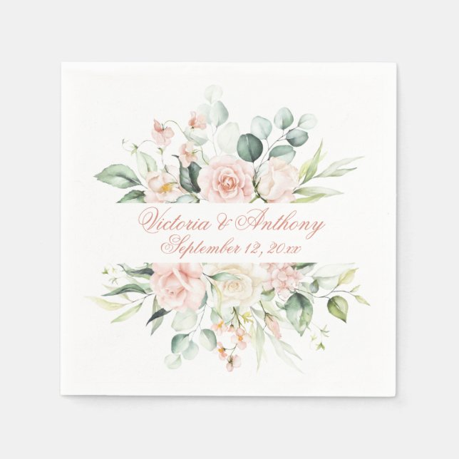 Blush Floral Elegant Script Name Wedding Napkin (Front)