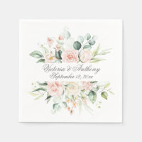 Blush Floral Elegant Script Name Wedding Napkins