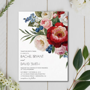 Blush Floral Elegant Watercolor Burgundy Wedding Invitation