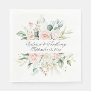 Blush Floral Elegant Watercolor Script Wedding Napkin