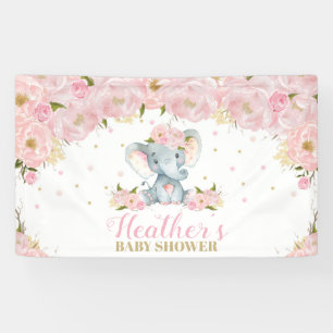 Blush Floral Elephant Baby Shower Backdrop Decor Banner