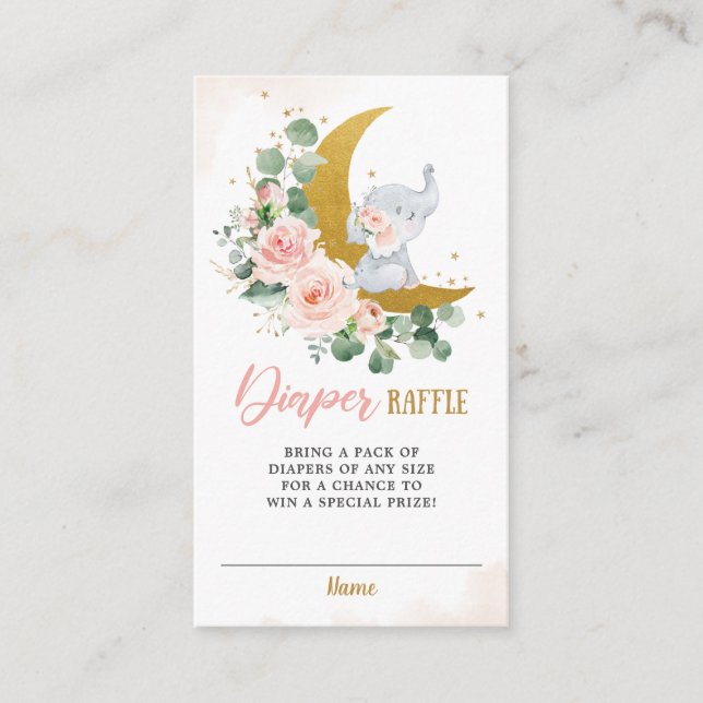 Blush Floral Elephant Baby Shower Diaper Raffle Enclosure Card (Front)
