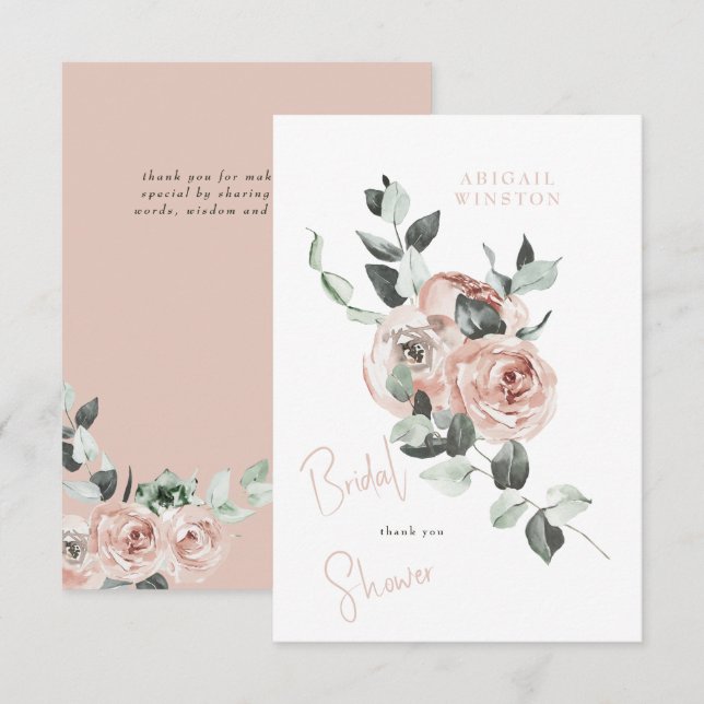 Blush Floral Eucalyptus Bridal Shower  Thank You Card (Front/Back)