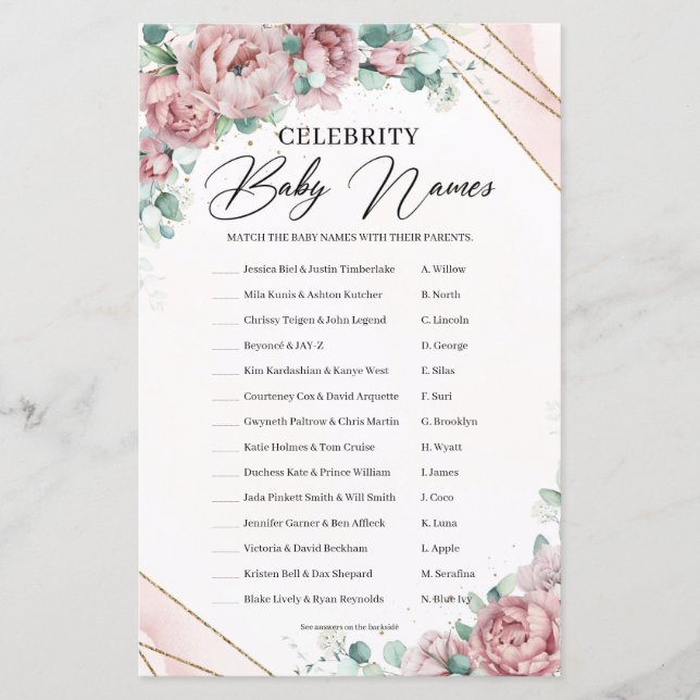 Blush floral eucalyptus gold Celebrity Baby Names (Front)
