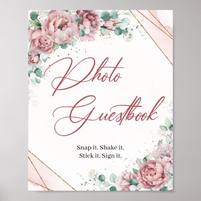 Blush floral eucalyptus Photo Guestbook game  (Front)