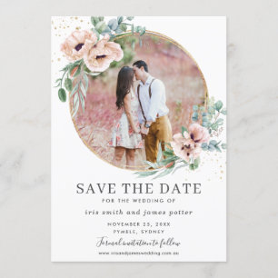 Blush Floral Eucalyptus Photo Save the Date Card