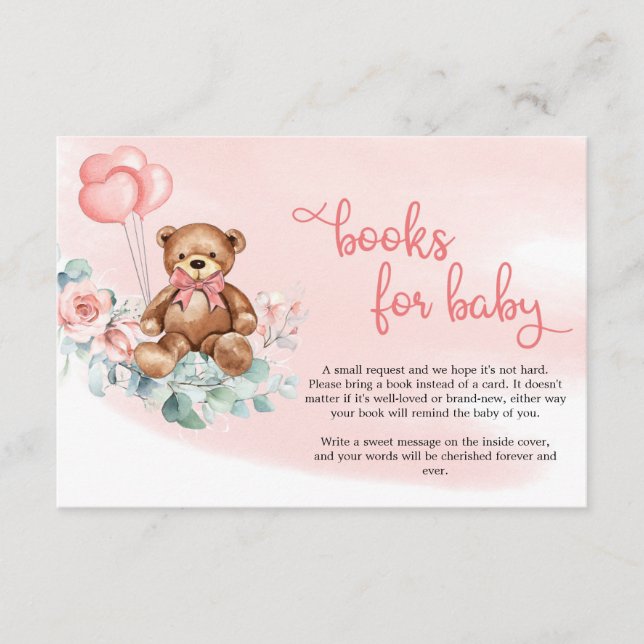 Blush Floral Eucalyptus Wreath Teddy Bear Baby Enclosure Card (Front)
