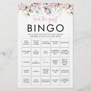 Blush Floral Find The Guest Bingo Game Card