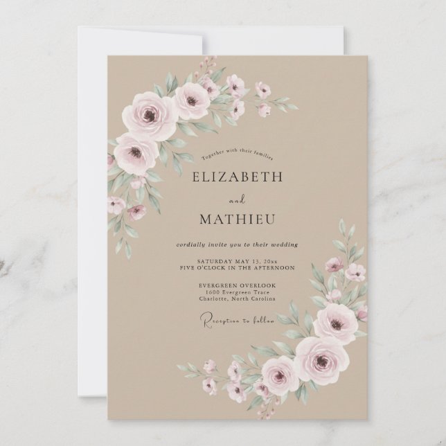 Blush Floral Flourish Wedding Invitation (Front)
