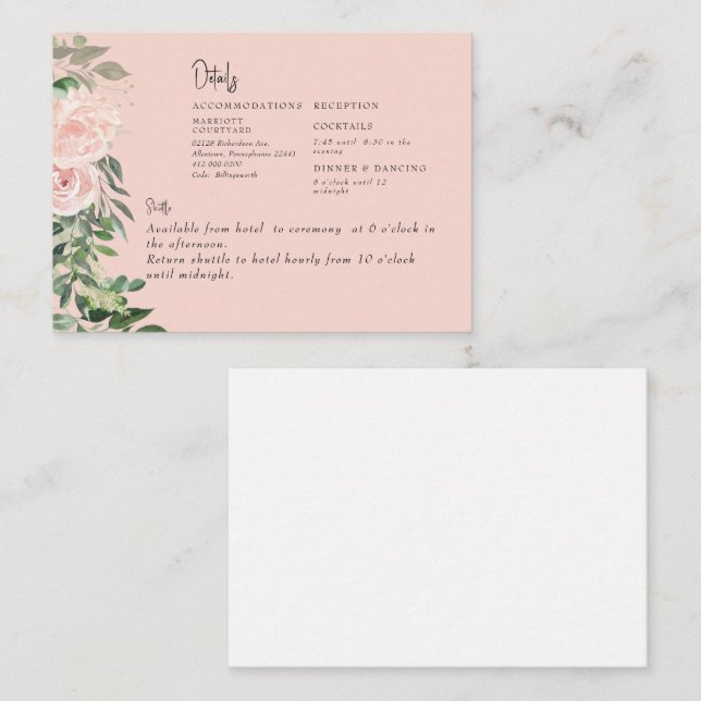 Blush Floral & Foliage Wedding Details II Enclosure Card (Front/Back)