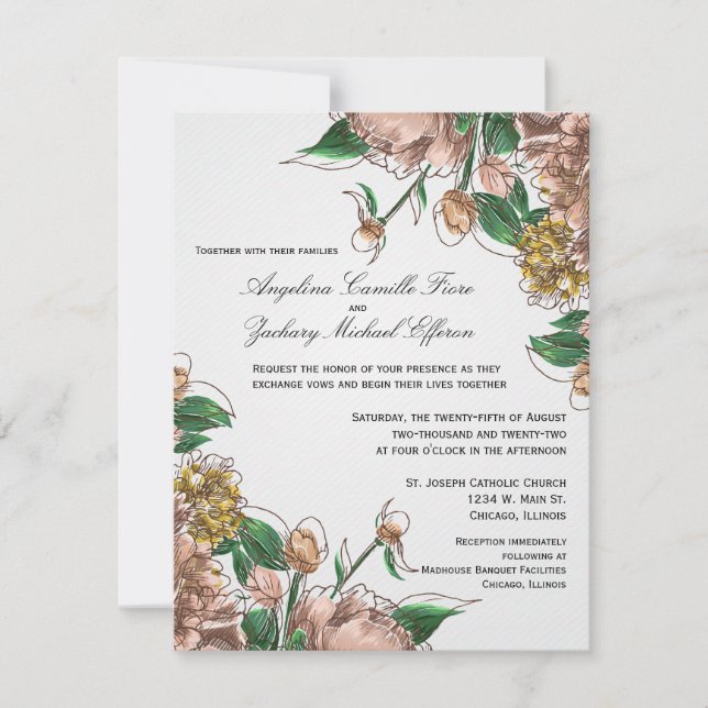Blush Floral Formal Wedding Invite (Front)