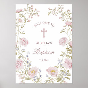 Blush Floral Frame Baptism Welcome Poster