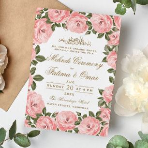 Blush Floral Frame Islamic Henna Mehndi Ceremony Invitation