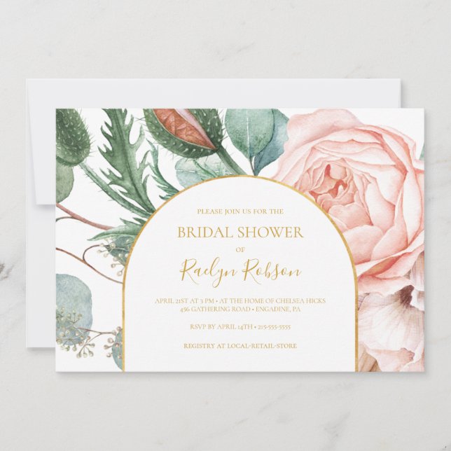 Blush Floral Garden | Horizontal Bridal Shower Invitation (Front)