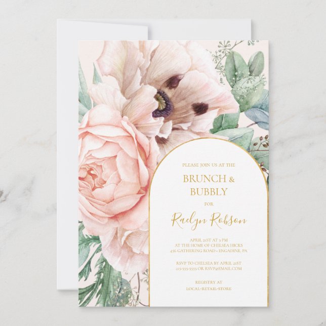 Blush Floral Garden | Pastel Brunch and Bubbly Invitation (Front)