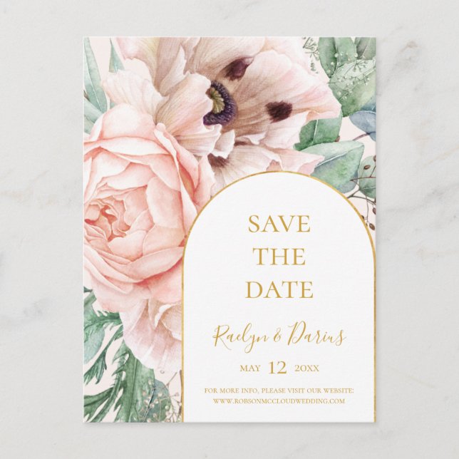 Blush Floral Garden Pastel Save The Date Postcard (Front)