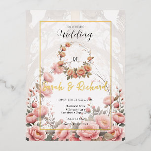 Blush Floral Garden Romantic Vintage Wedding Foil Invitation Postcard