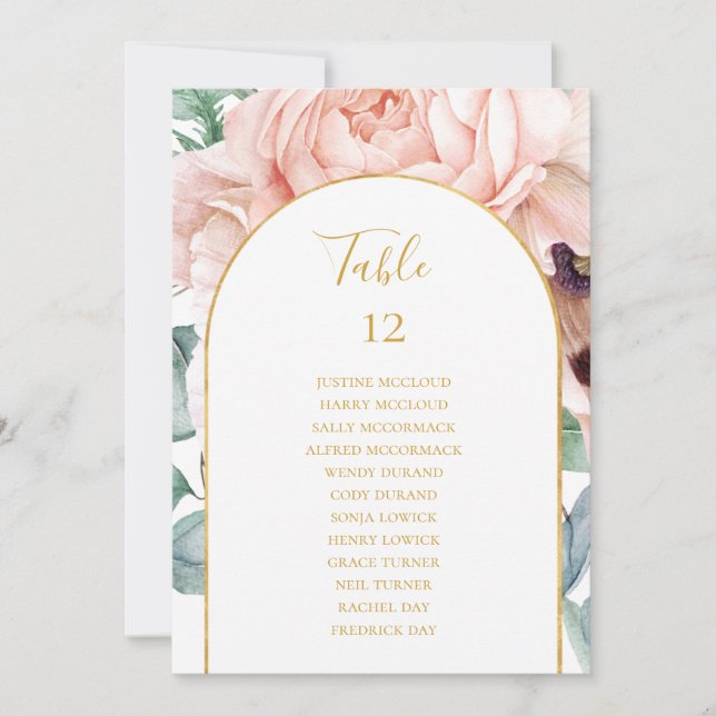 Blush Floral Garden | Table Number Seating Chart (Front)