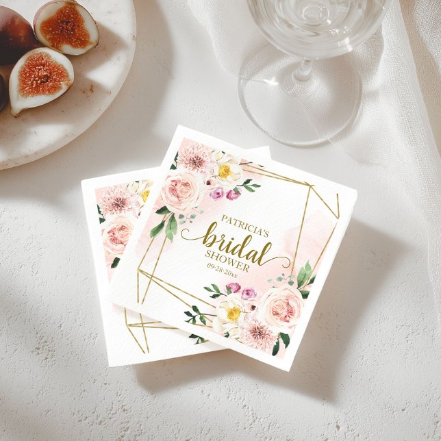 Blush Floral Geometric Bridal Shower Napkin (Creator Uploaded)