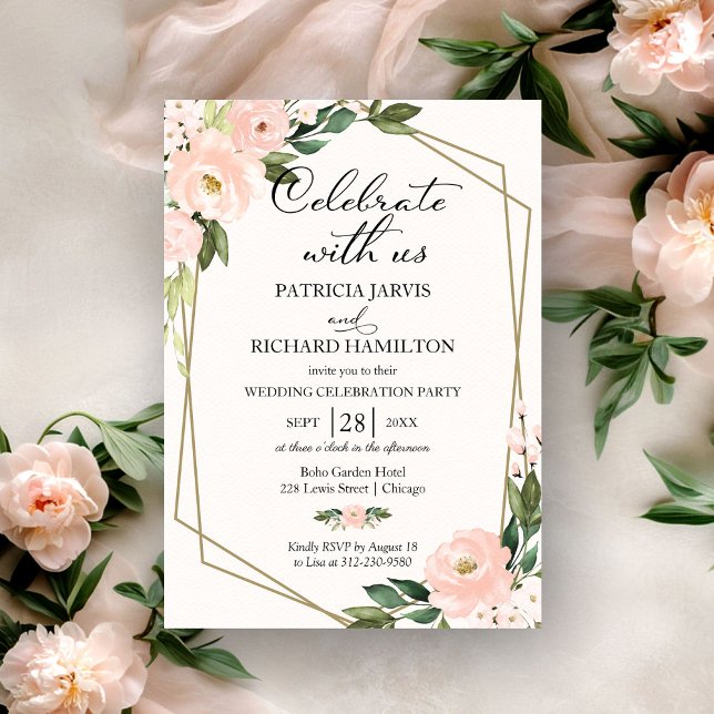 Blush Floral Geometric Casual Wedding Invitation (Creator Uploaded)