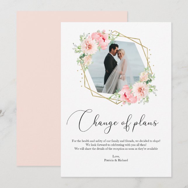 Blush Floral  Geometric Change Of Plans Elopement Invitation (Front/Back)
