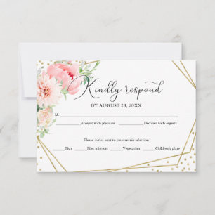 Blush Floral Geometric Elegant Wedding RSVP Card