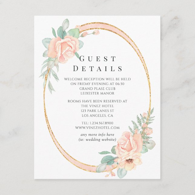 Blush Floral Geometric Wedding Guest Details Enclosure Card (Front)