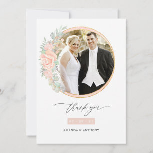Blush Floral Geometric Wedding Photo Collage Thank You Card