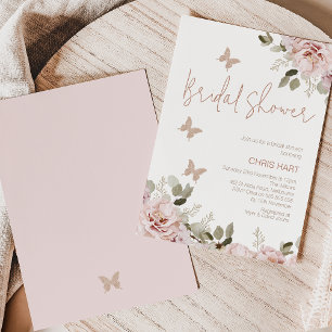 Blush Floral Glitter Butterfly Bridal Shower  Invitation