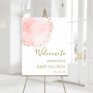 Blush Floral Gold Baby Shower Welcome Poster Sign