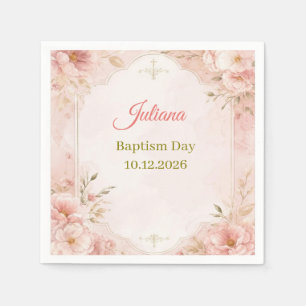 Blush Floral Gold Cross Baptism paper Napkin