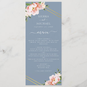 Blush Floral Gold Dusty Blue Wedding Reception Menu