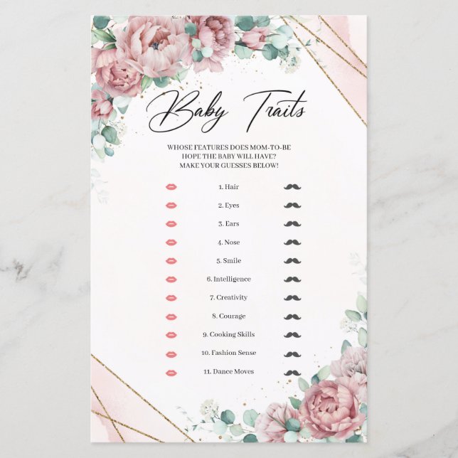 Blush floral gold frame Eucalyptus Baby Traits  (Front)