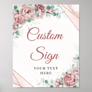Blush floral gold frame eucalyptus custom sign