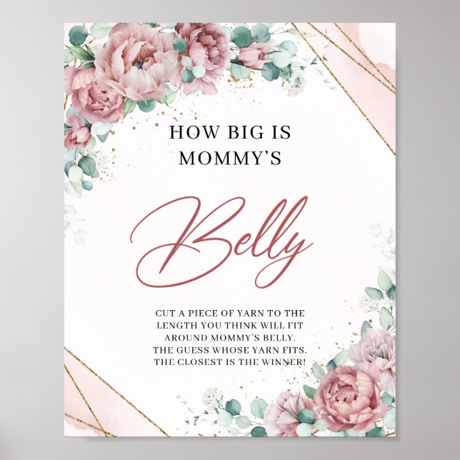 Blush floral gold frame How Big Is Mummy's Belly Poster (Front)