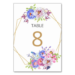 Blush Floral Gold Frame Wedding Table Number Card