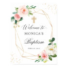 Blush Floral Gold Geometric Baptism Welcome Sign