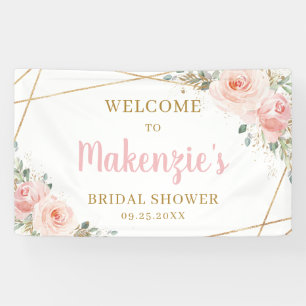 Blush Floral Gold Geometric Bridal Shower Backdrop Banner
