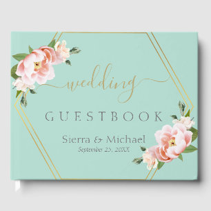 Blush Floral Gold Geometric Mint Green Wedding Guest Book