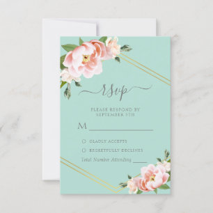 Blush Floral Gold Geometric Mint Green Wedding RSVP Card