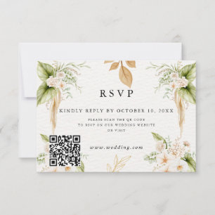 Blush Floral Gold Geometric wedding RSVP Card